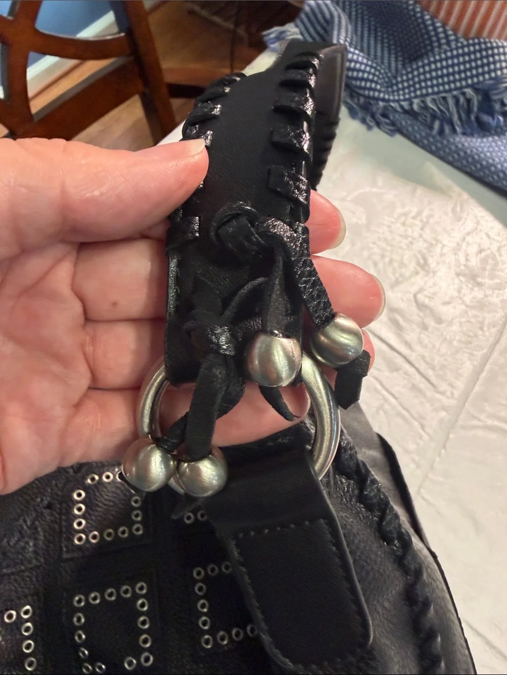 Black Studded Leather Shoulder Bag
